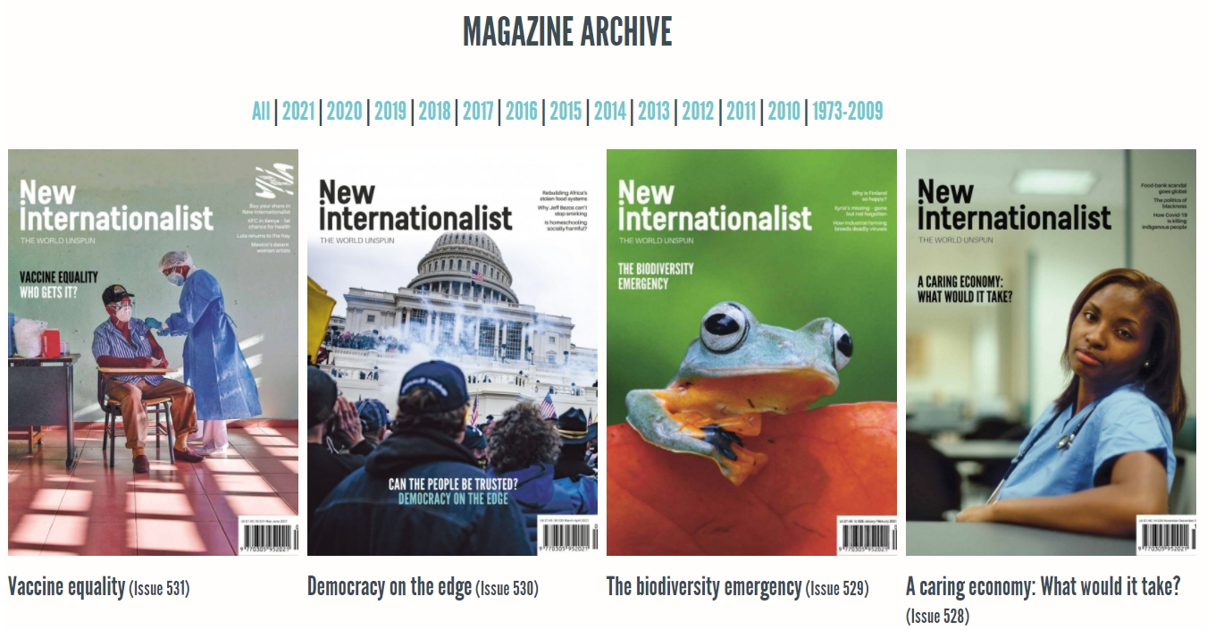 Screenshot of the New Internationalist magazine archive